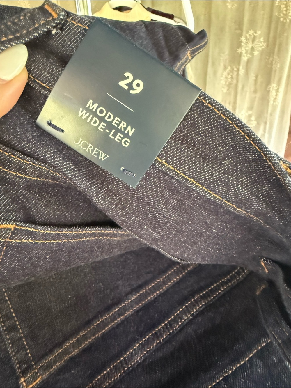 J. Crew Modern Wide-Leg Jeans in Dark Indigo with Orange Stitching - Picture 3 of 5